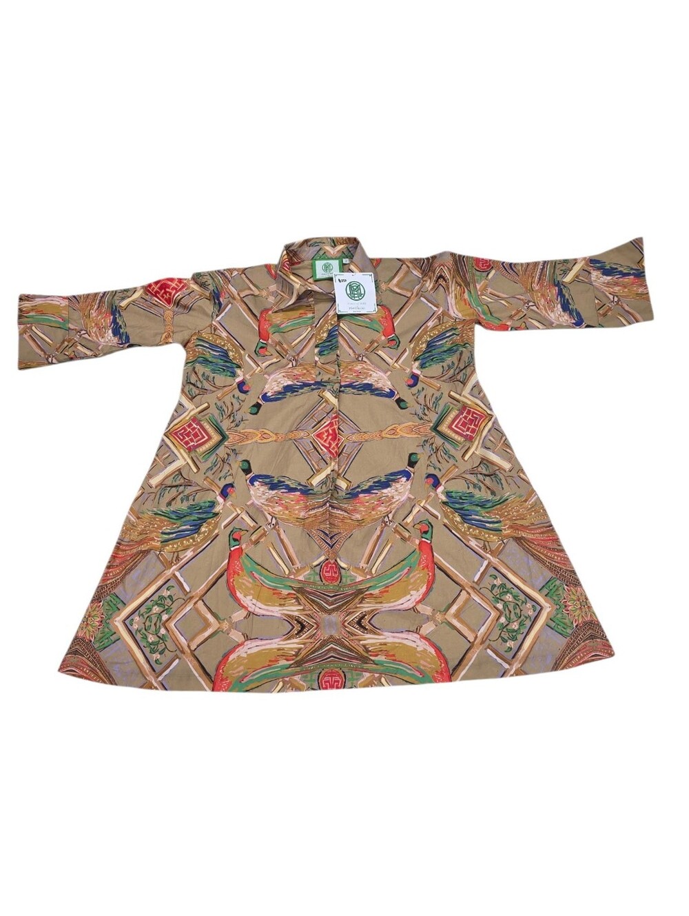 House of MBR Winston Shirt Dress "Ruthie" Style Fanciful Pheasant Print Size 2